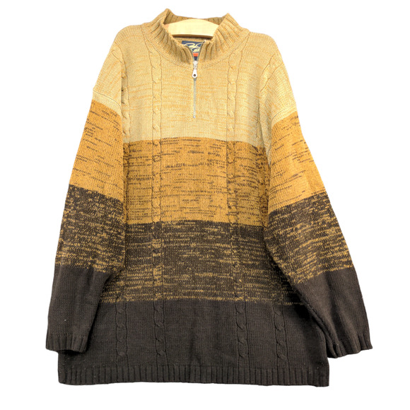 The Rugged Wear Men's 1/4 Zip Knit Sweater Brown Ombre XL Long Sleeve Acrylic - Picture 1 of 11